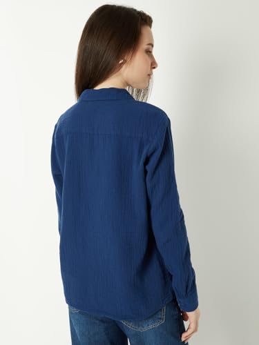 Max Women Textured Shirt with Pocket (Blue_XL)
