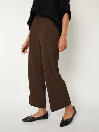 Max Women Textured Comfort Fit Trousers (Brown_M-L)