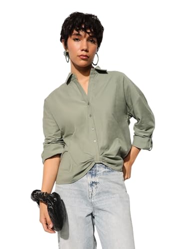 ONLY Women Regular Fit Green Shirt