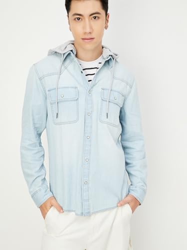 Max Men's Regular Fit Shacket (DMCDFPA2401HDS_Light Blue_M