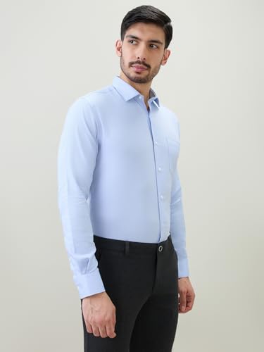 Park Avenue Men Slim Fit Structure Pattern Pure Cotton Semi Cutaway Collar Full Sleeve Formal Shirt Blue