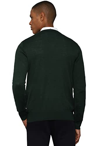 Men Green Solid V Neck Full Sleeves Sweater