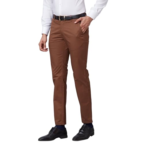 Raymond Men's Contemporary Fit Cotton Blend Solid Pattern Flat Front Casual Trouser (Size: 40)-RCTL00519-O5