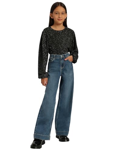 VERO MODA Girl's Solid Wide Leg High Rise Blue Jeans