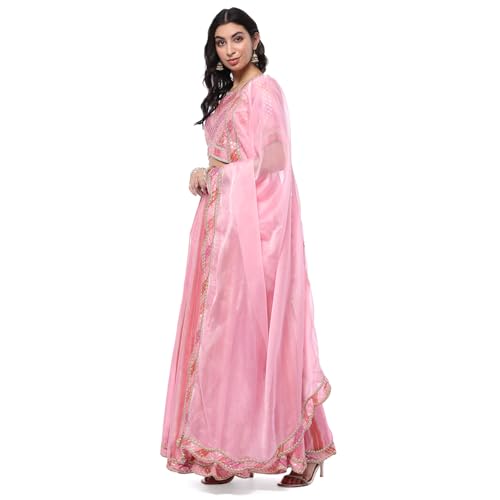 Pink Polyester Straight Lehenga Set