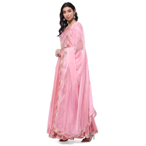 BIBA Women's Pink Polyester Straight Lehenga Set (SKDPSTLPRNCSS9513-SS24_PNK_XL)