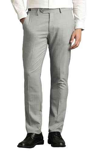 Men Grey Slim Fit Textured Flat Front Formal Trousers