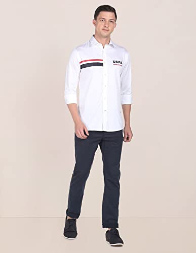 U.S. POLO ASSN. Cotton Mens Solid with Placement Print Fs Regular Fit Shirts (Usshtfx0034_White_S)