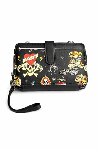 ED HARDY Women's Multicompartment Wallet with Wrist Strap (Love Kills Slowly)