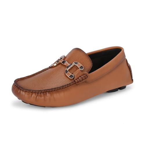 HITZ Men's Tan Leather Casual Loafers - UK 6