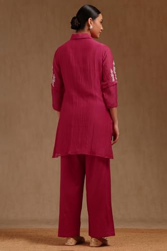 Soch Womens Fuchsia Chanderi Embroidered Co-Ord Set