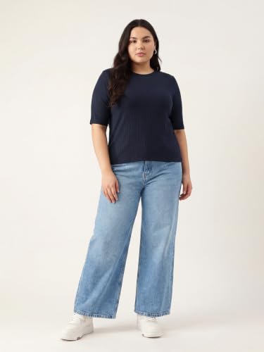 Max Women Ribbed T-Shirt (Blue_3XL)