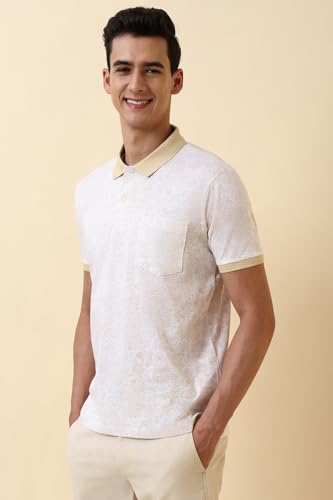 Allen Solly Men White Print Polo Neck T-Shirt