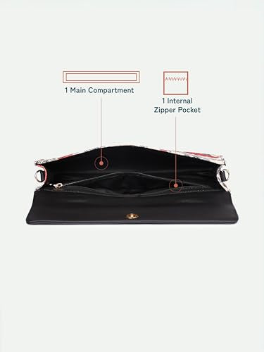 ZOUK Rhea Kapoor Clutch for Women | Crossbody Bag with Detachable Strap | Elegant Flap Closure Evening Clutch | Party & Evening Purse | Gwalior Weaves