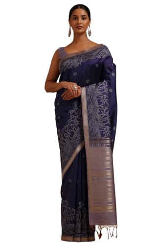 Soch Womens Blue Tussar Woven Design Saree