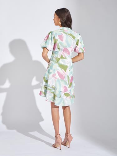 Latin Quarters Women Pink Printed A-Line Mini Dress with V-Neck and Half Sleeves Perfect for Casual Outings