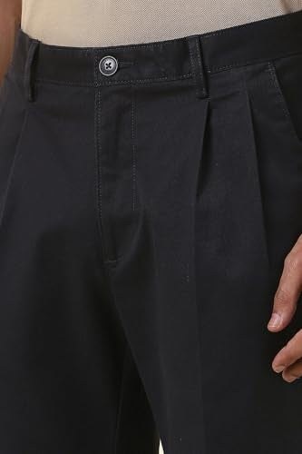 Men Navy Solid Casual Trousers