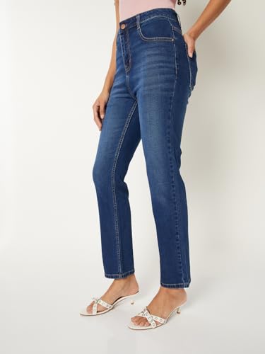 Max Women Washed Slim Straight Jeans (Blue_26)