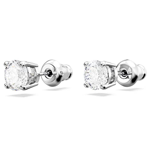 Swarovski Matrix Tennis Necklace and Stud Earrings Set, Round cut, White, Rhodium plated