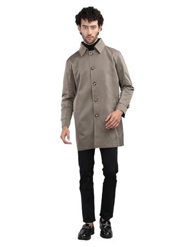 CHKOKKO Polycotton Winter Wear Single Breasted Notch Lapel Tweed Pea Trench Long Standard Length Coat For Men Metalic Grey Xxl
