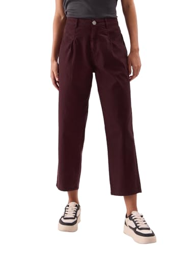 The Souled Store Solids: Plum Women and Girls Carrot Fit Pants