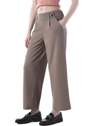 ONLY Women's Solid Wide Leg Brown Pants