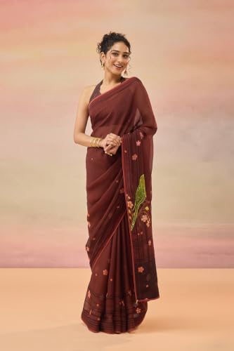 Taneira Brown Sequin Viscose Organza SareeWith Unstitched Blouse(SACP01AD5840-Brown)