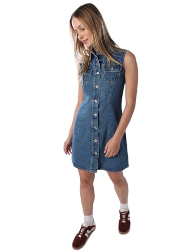 ONLY Women's Solid Fit and Flare Blue Dress