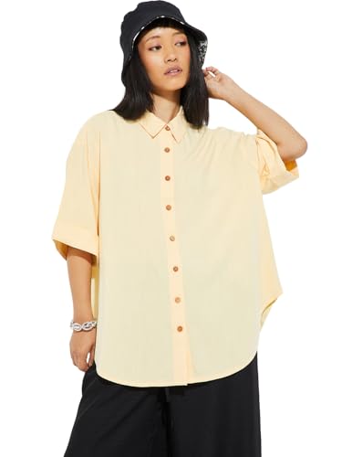 Max Alaya F x URB_N Women Solid Drop Shoulder Shirt (Yellow_M)