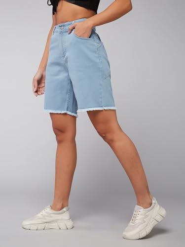 Dolce Crudo Women's Regular High Rise Above Knee Stretchable Denim Shorts (DOSS24DEN69-32-158-38, Light Blue, 38)
