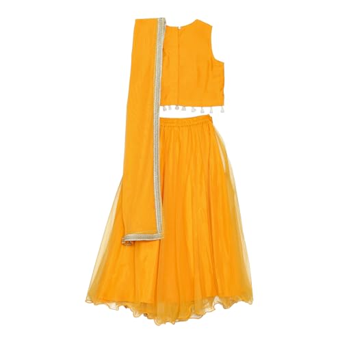 BIBA Girl's Solid Straight Polyester Readymade Lehenga Choli Set (Kwwhite Blooms5966_Yellow_9)