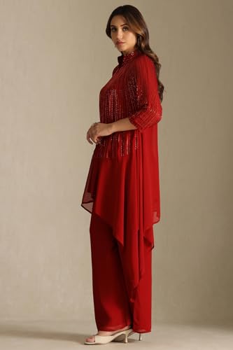Soch Womens Red Georgette Co-Ord Set With Cutdana