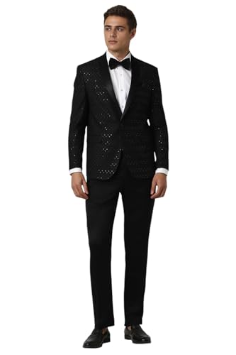 Men Black Embroidered Slim Fit Party Two Piece Suit