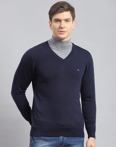 Monte Carlo Navy Solid V Neck Pullover(3XL)
