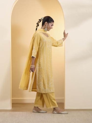 BIBA Solid Cotton Silk Straight Festive Kurta Set