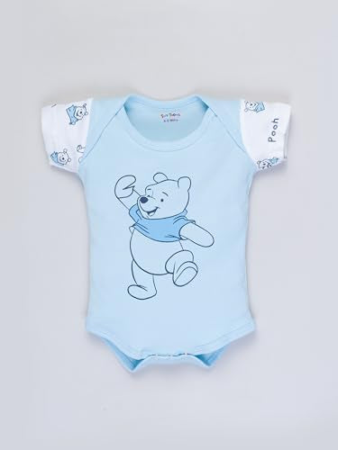 Torn Nation Newborn Baby Romper Set – 100% Cotton, 0-6 Months, 6-12 Months | 5-Piece Set with Full-Sleeve & Half-Sleeve Rompers, Bib, Gloves, Cap (blue pooh, 0-6 Months)