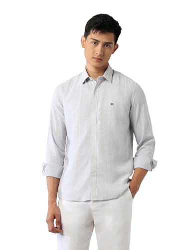 Arrow Sports Men's Striped Slim Fit Shirt (ASAEOSH1770_Light Grey