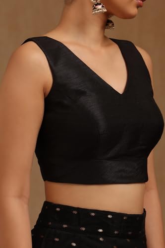 Soch Womens Black Tussar Solid Padded Blouse