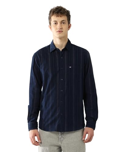 Arrow Sports Men's Striped Slim Fit Shirt (ASAJSH1461_Navy