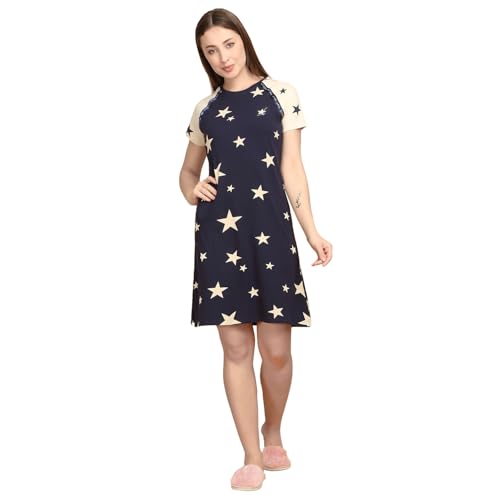 Sweet Dreams Women's Cotton Above The Knee Casual Nightdress (2318AW Night Navy S)