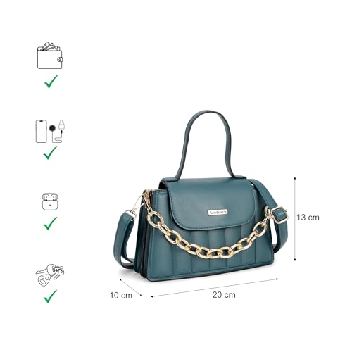 Fastrack Oceanic Blue Sling Bag | Women’s Quilted Handbag with Chain Accent | Dual Compartments & Multi-Style Carry