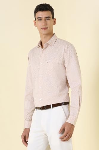 Men Beige Print Full Sleeves Formal Shirt