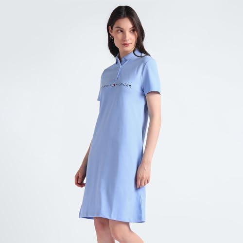 Tommy Hilfiger Blue Solid Polo Collar Short Sleeves Women Polo Dress (XL) - S24HWDR026