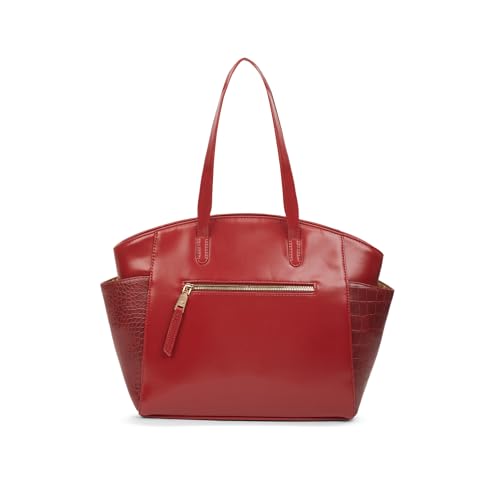 Caprese Macie Medium Alpine Oat Tote Bag for Women | Solid Faux Leather Shoulder Handbag with Spacious Interior & Zipper Closure | Fits Up to 16-Inch Laptop | Office & Travel Use (Cherry Lacquer)