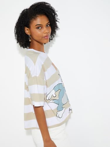 Max URB_N Women Tom & Jerry Boxy Fit T-Shirt (Beige_XS)