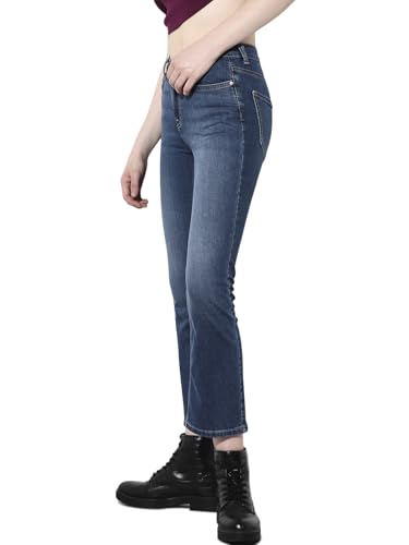 ONLY Women's Solid Flared High-Rise Blue Jeans