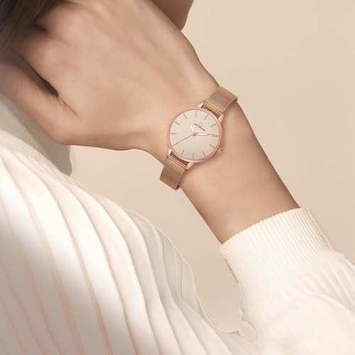 Carlington Big Dial Women's Analog Watch With Stainless Steel Mesh Strap, Adjustable Clasp and Water Resistant Body (Silver/Rose Gold/Black Dial) | Rakhi Gift for Sister and Girls