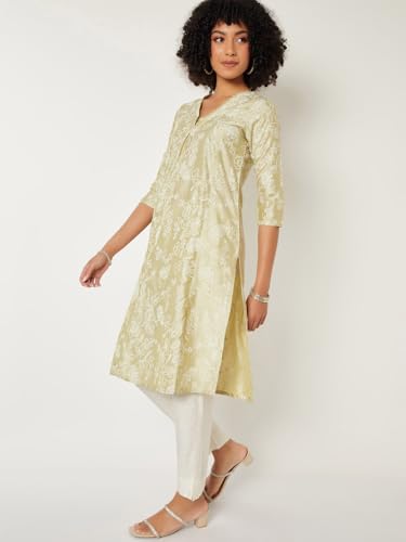 Max Women Floral Print Straight Kurta (Green_S)