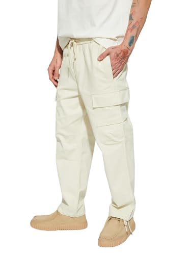 Max URB_N Men Solid Cargo Trousers (White_M)