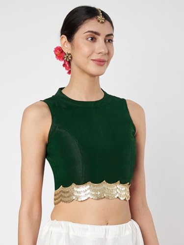 studio rasa Women's Silk Blend Embellished Readymade Blouse for Wedding Festive (TPWC425BL22S_Green_Small)